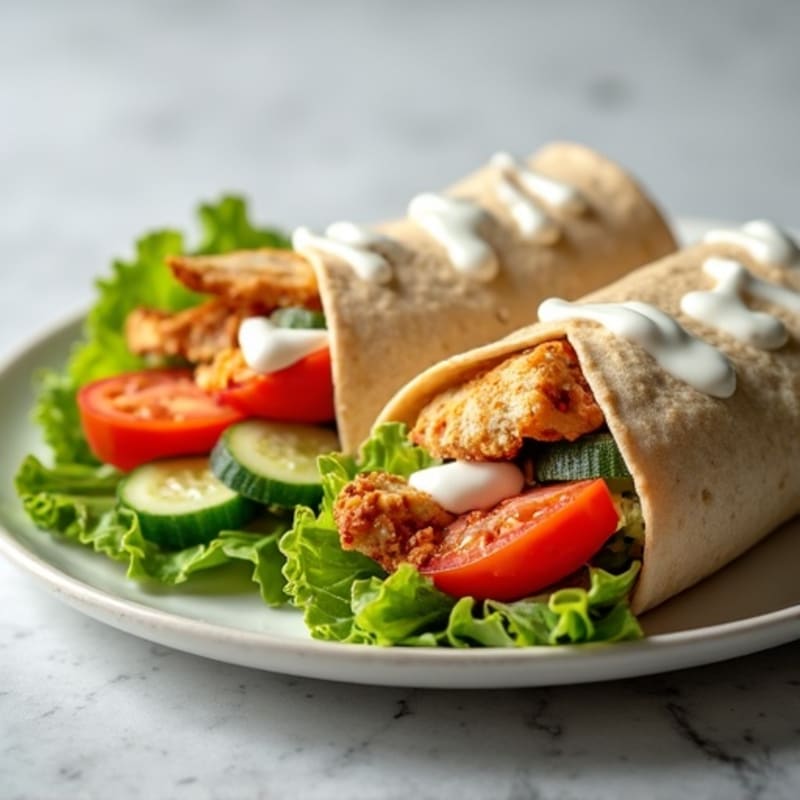 Healthy Buffalo Ranch Chicken Wrap with Fresh Veggies