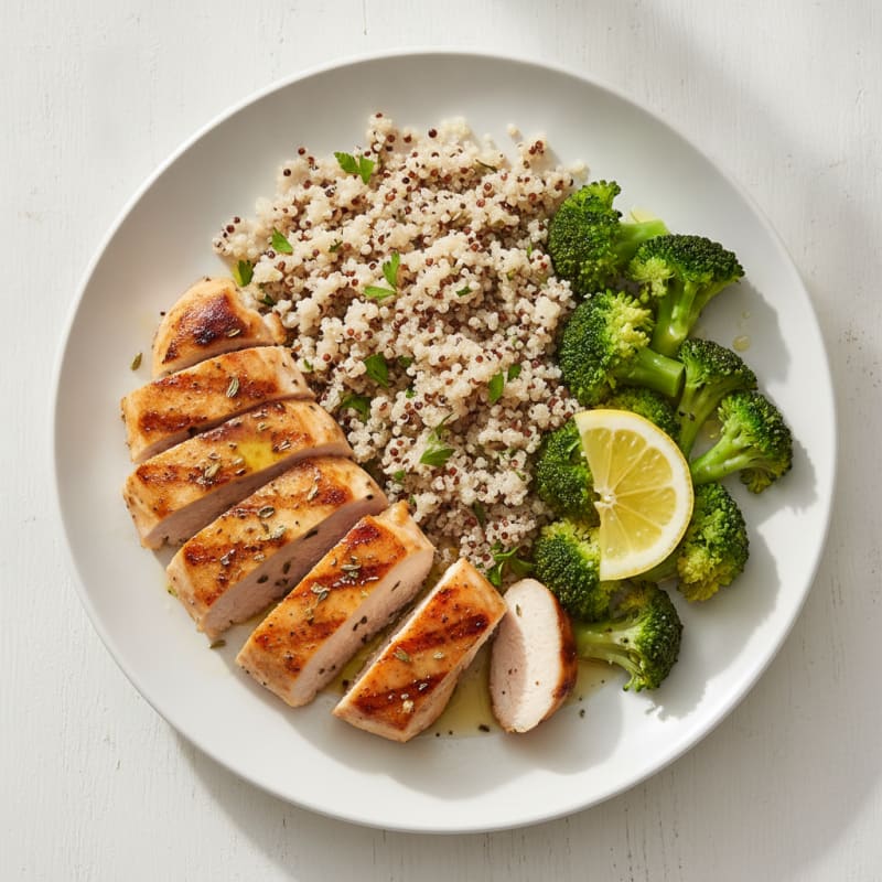 Grilled Chicken Breast with Quinoa and Steamed Broccoli