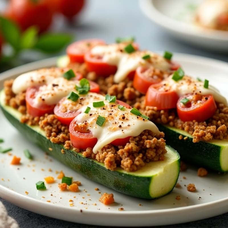 Savory Italian Ground Meat Stuffed Zucchini Boats with Melty Mozzarella