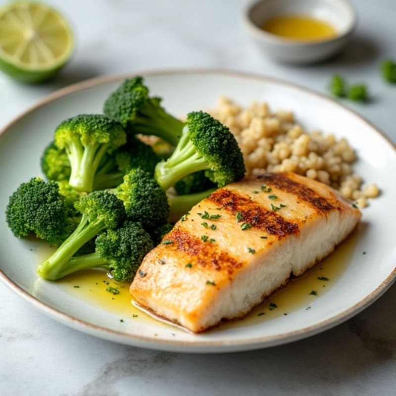 Seared Tilapia with Steamed Broccoli and Quinoa