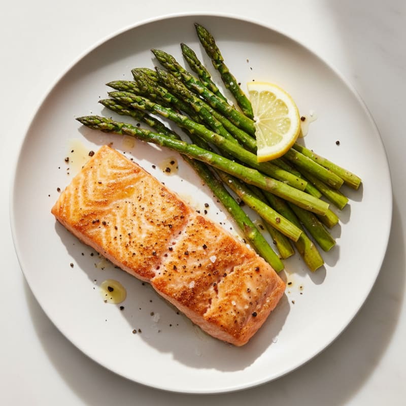 Golden Pan-Seared Salmon with Roasted Asparagus