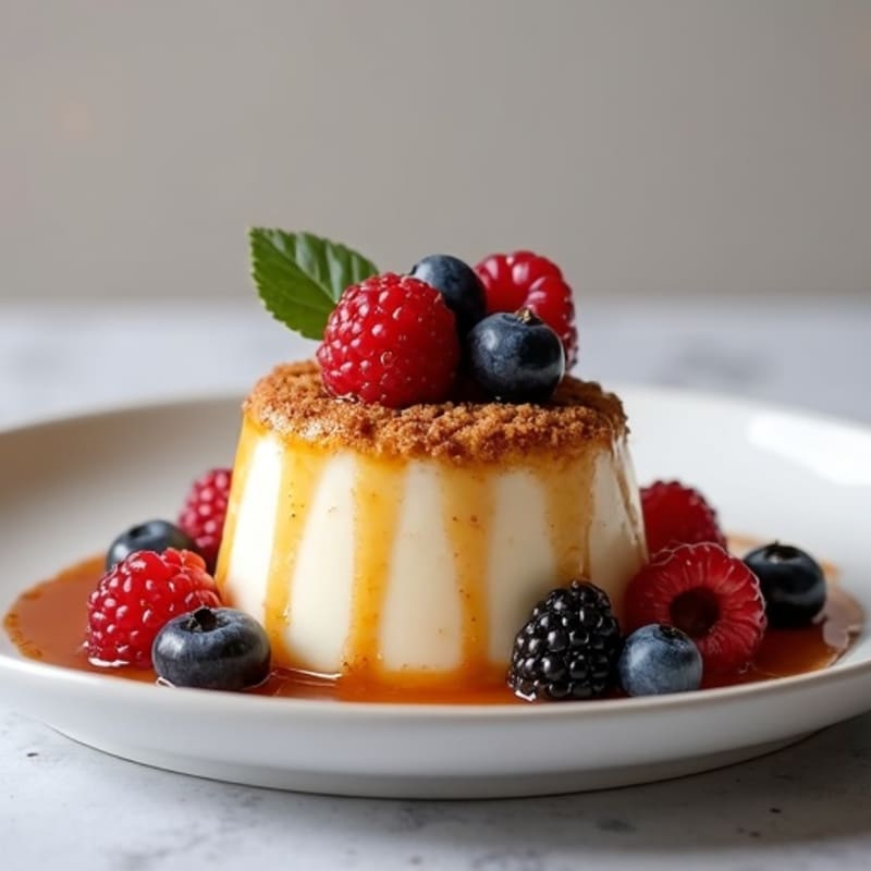 Creamy Vanilla Protein Custard with Crispy Caramelized Berries