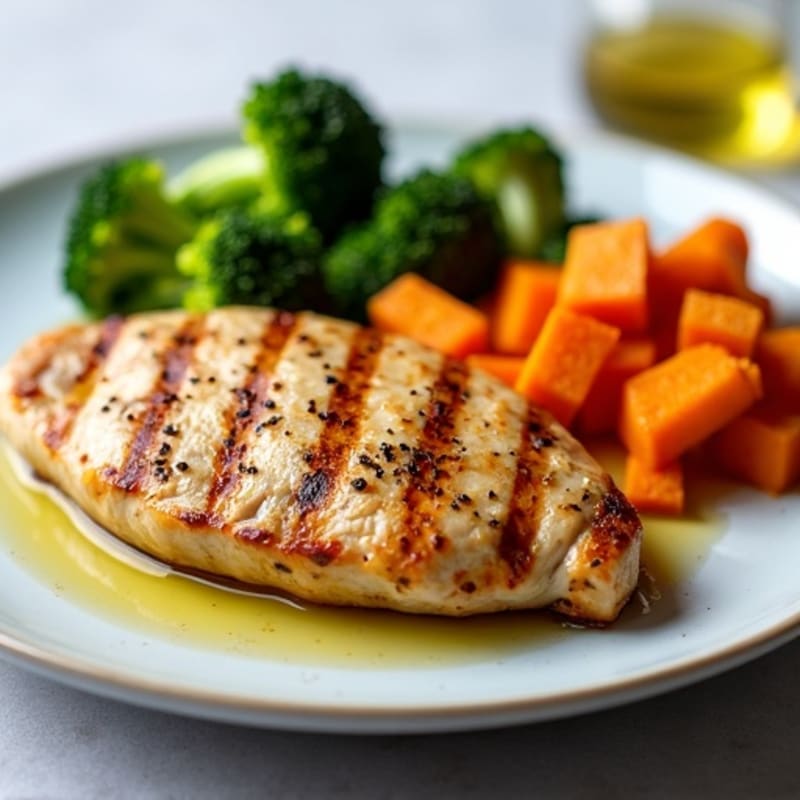 Grilled Chicken Breast with Roasted Sweet Potato and Broccoli