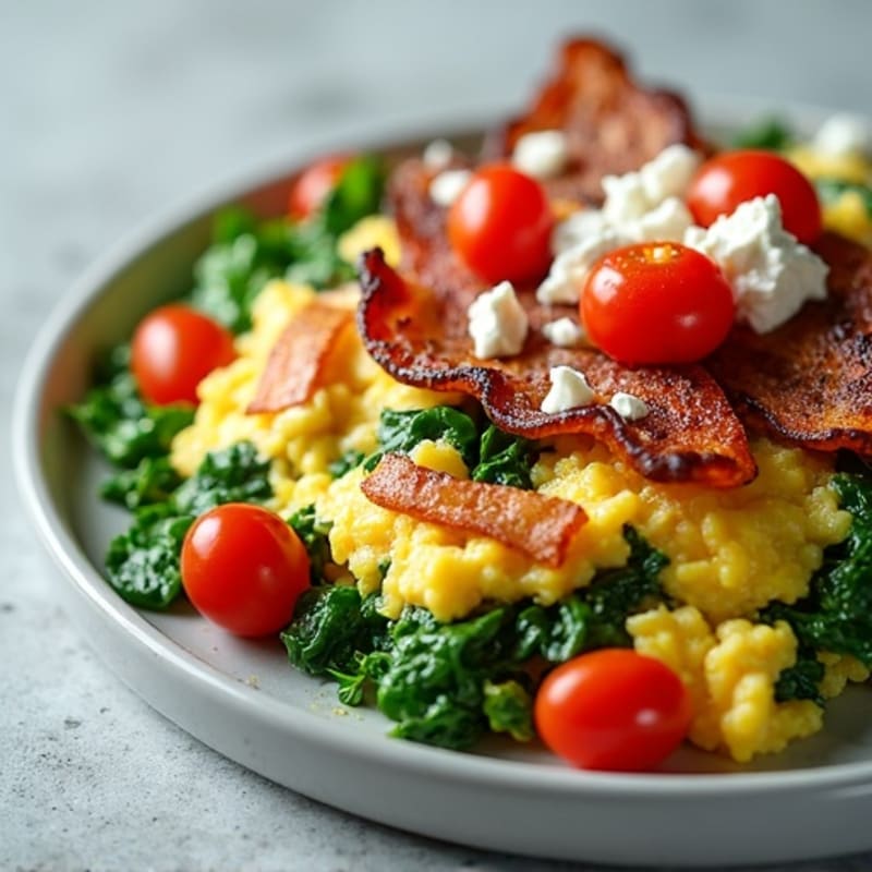 Egg White Spinach Scramble with Grilled Turkey Bacon
