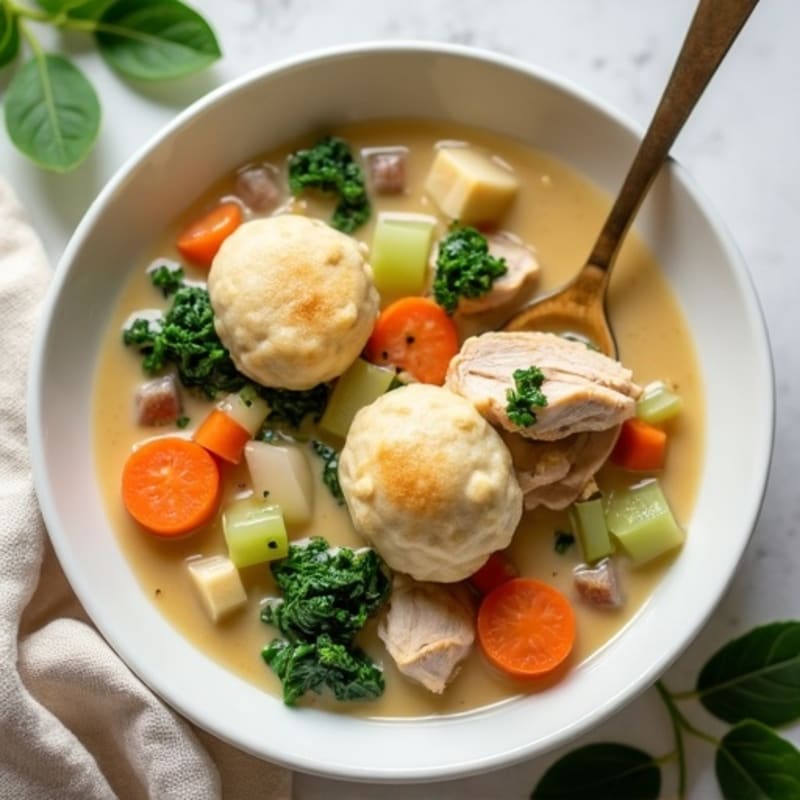 Healthy Creamy Chicken and Vegetable Stew with Fluffy Dumplings