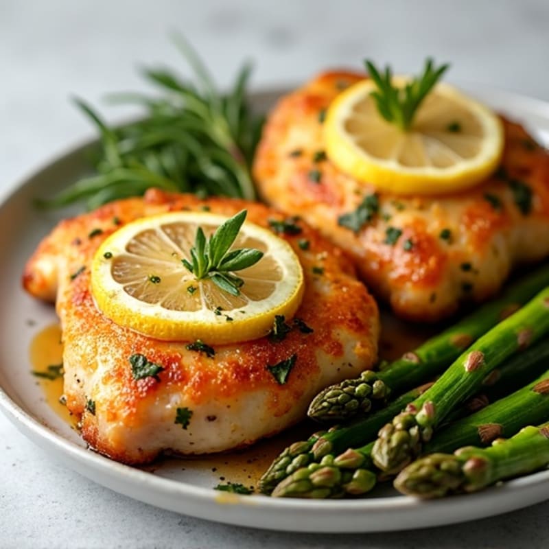 Crispy Lemon Herb Chicken Thighs with Roasted Asparagus