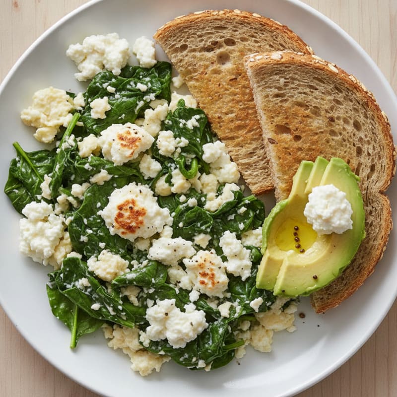 Egg White and Spinach Scramble with Cottage Cheese