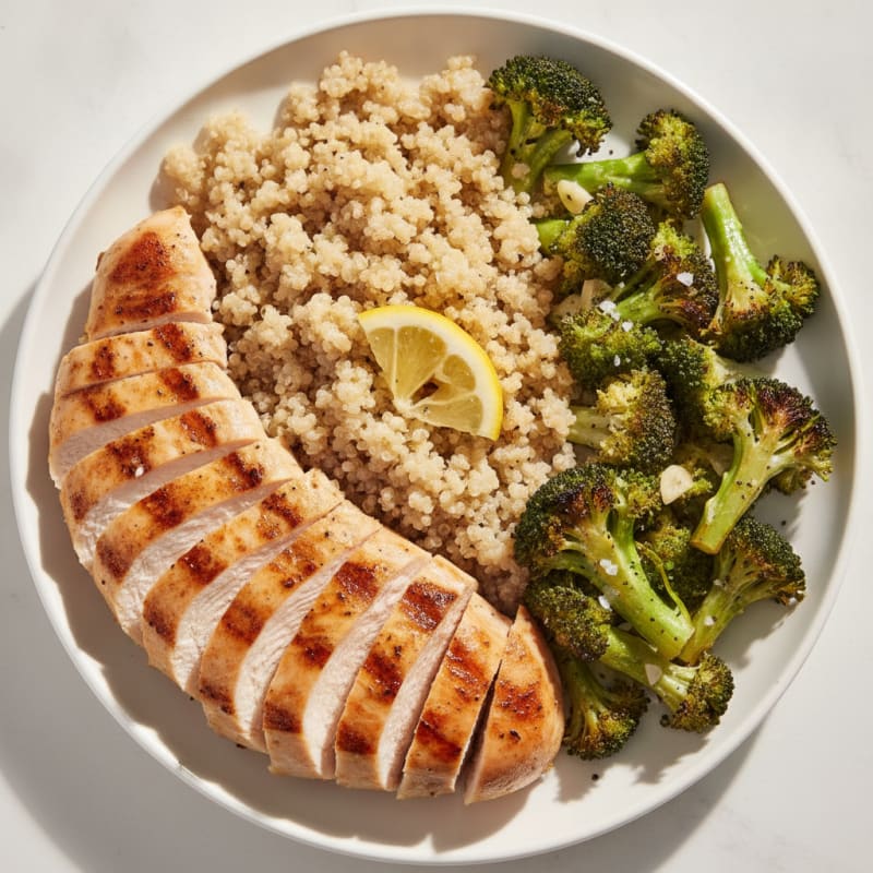 Grilled Chicken Breast with Quinoa and Roasted Broccoli