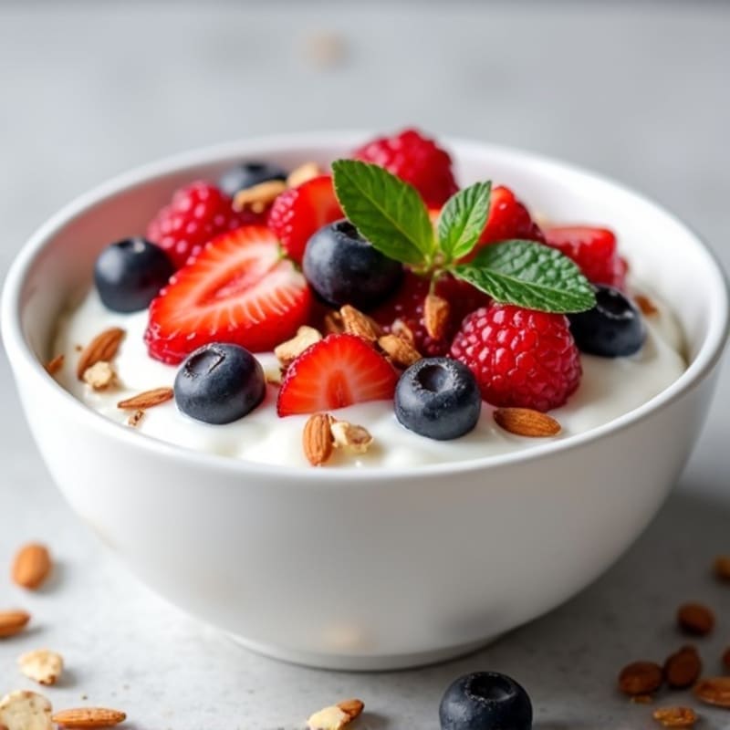 Creamy Greek Yogurt with Fresh Berries and Crunchy Almonds