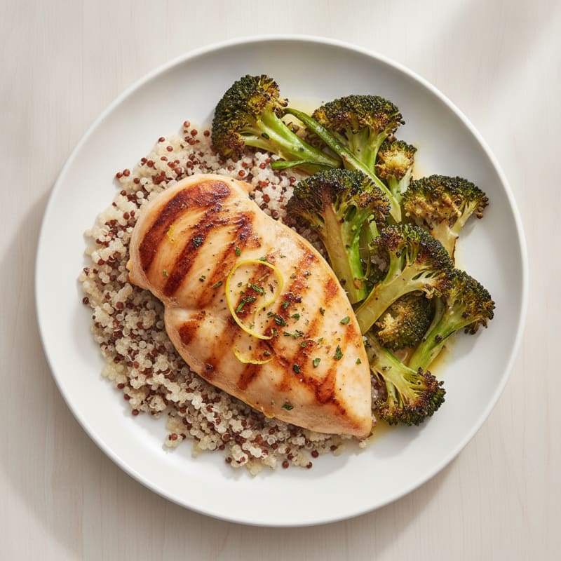 Grilled Chicken Breast with Roasted Broccoli and Quinoa