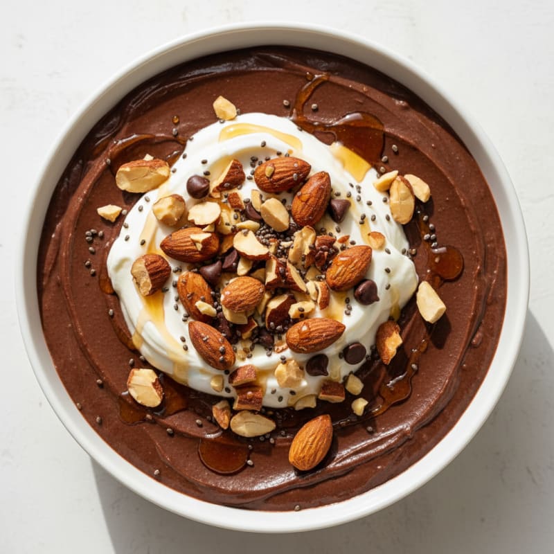 Chocolate Protein Pudding with Greek Yogurt and Almonds