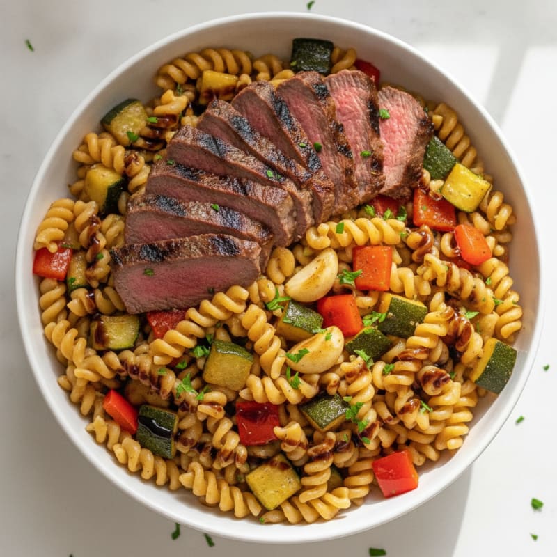 Grilled Steak and Roasted Vegetable Pasta Bowl