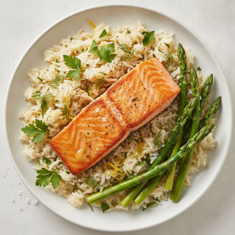 Pan-Seared Salmon with Lemon-Herb Rice