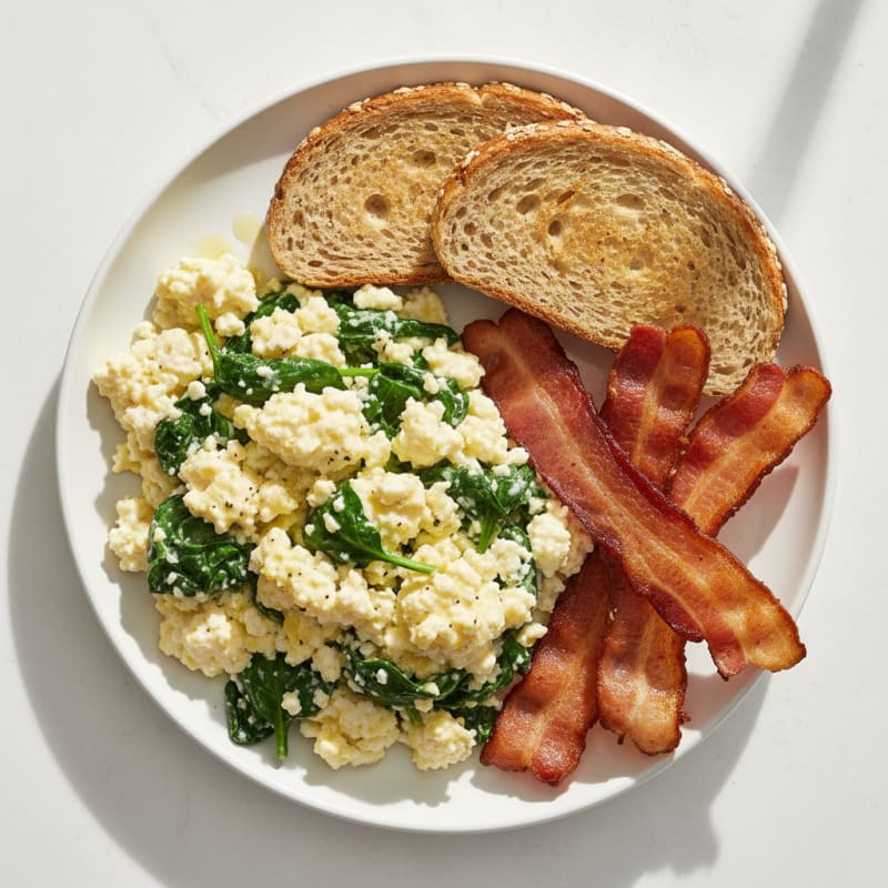 Cottage Cheese Scramble with Spinach and Turkey Bacon