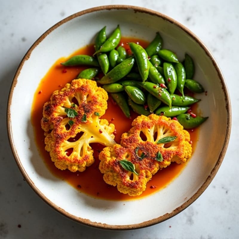 Crispy Turmeric Cauliflower Steaks with Pomegranate Glaze