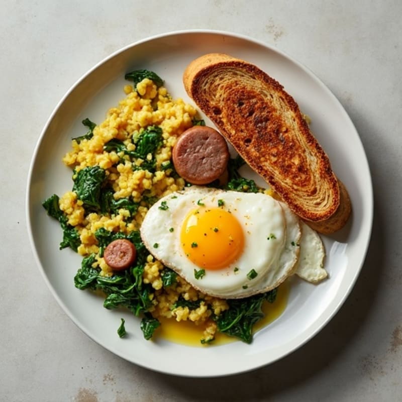 Egg White Spinach Scramble with Turkey Sausage
