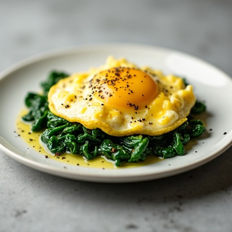 Scrambled Eggs with Cottage Cheese and Sautéed Spinach