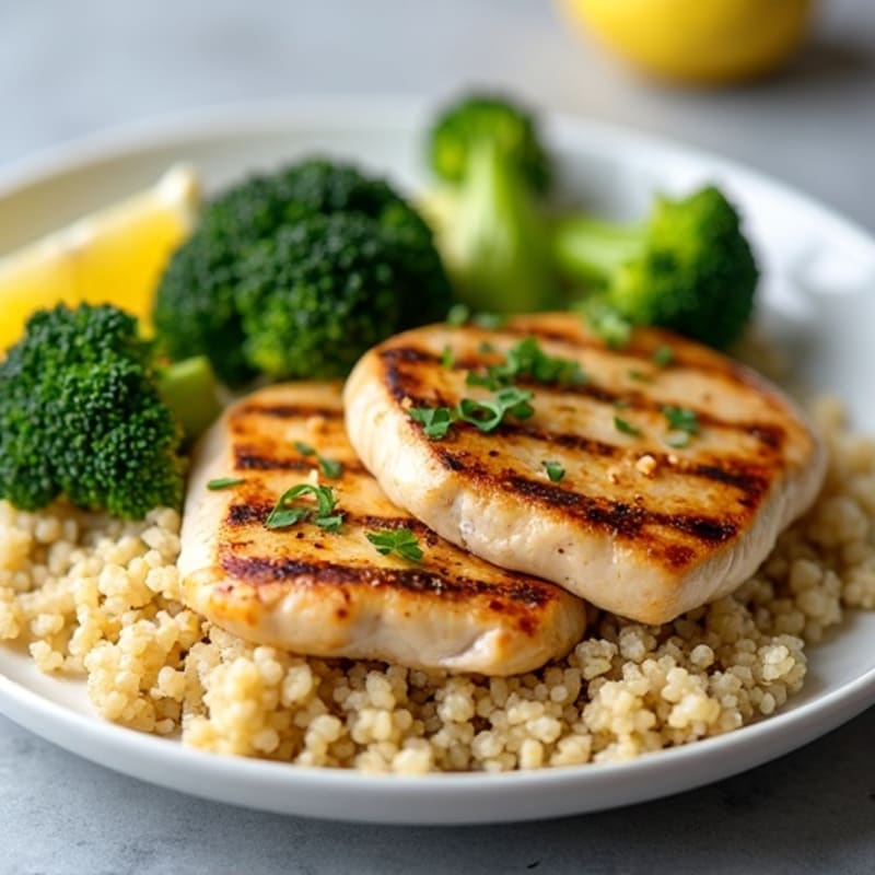 Grilled Chicken Breast with Quinoa and Roasted Broccoli
