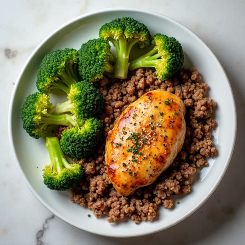 Lean Ground Beef and Chicken Skillet with Roasted Broccoli