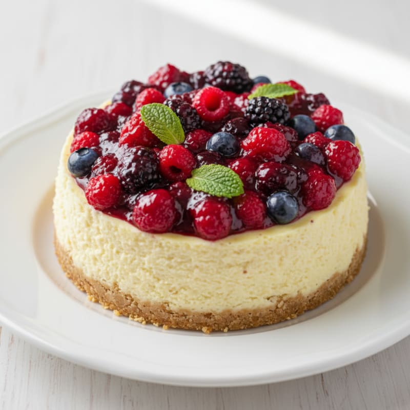 Greek Yogurt Protein Cheesecake with Mixed Berries