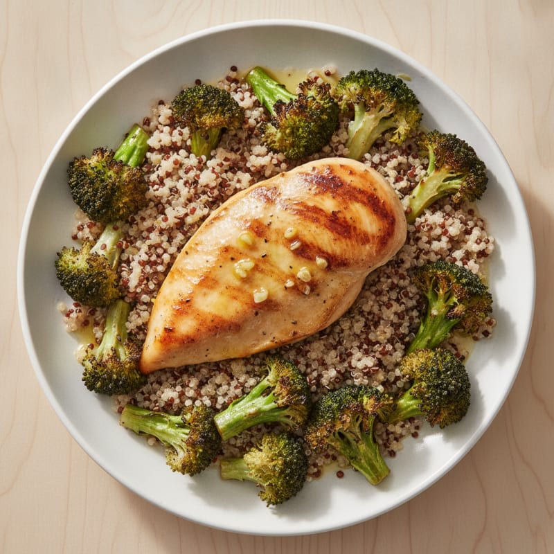 Grilled Chicken Breast with Quinoa and Roasted Broccoli