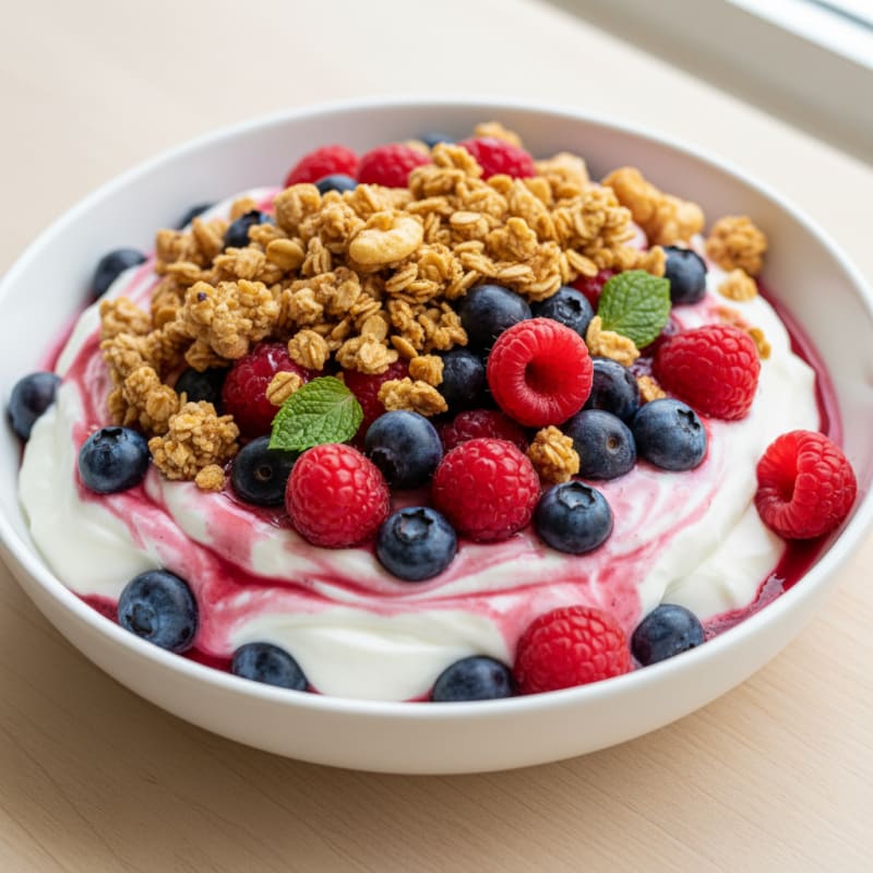 Creamy Greek Yogurt Parfait with Mixed Berries and Protein Granola