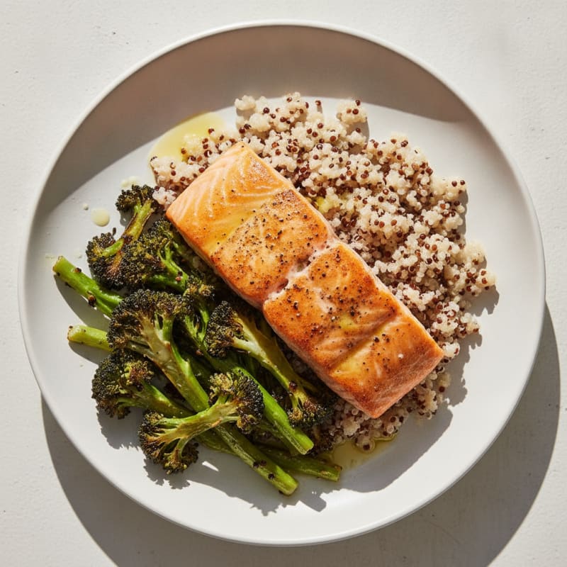 Seared Salmon with Roasted Broccoli and Quinoa