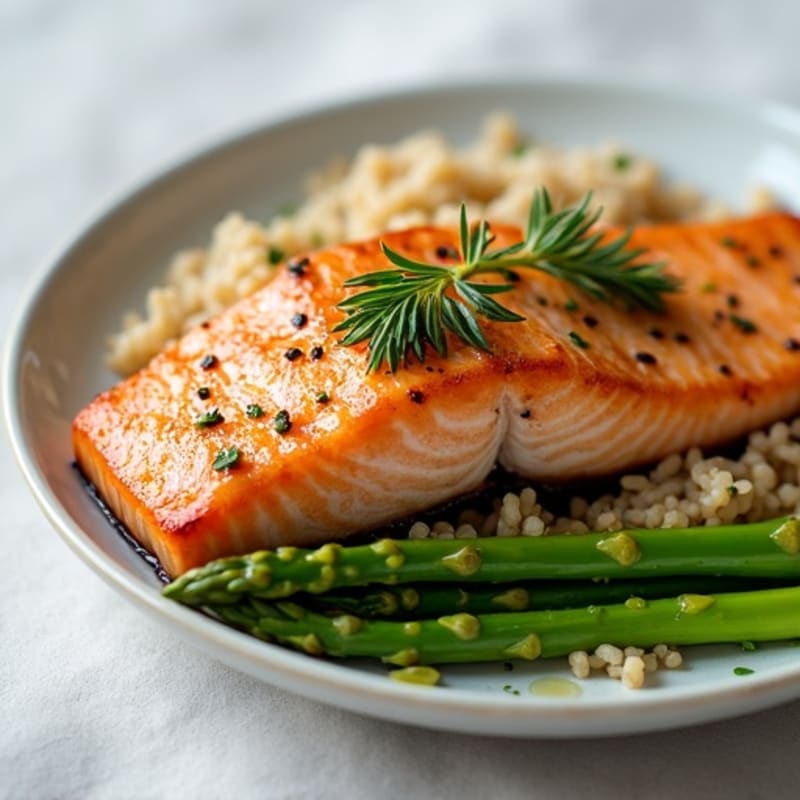 Seared Salmon with Steamed Asparagus and Brown Rice
