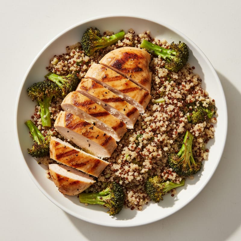 Grilled Chicken Breast with Roasted Broccoli and Quinoa