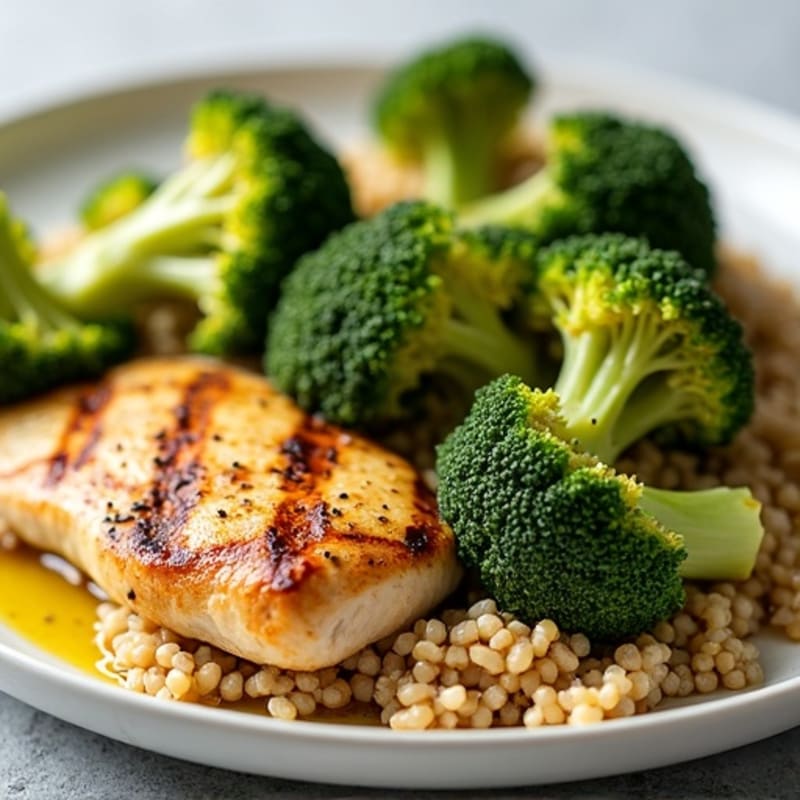 Grilled Chicken Breast with Roasted Broccoli and Quinoa