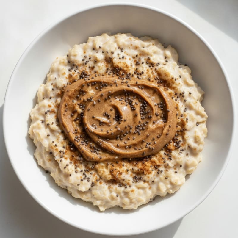 Creamy Vanilla Protein Oats with Chia and Almond Butter