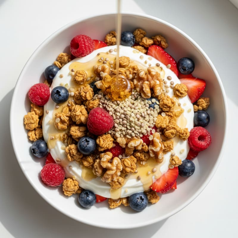 Creamy Greek Yogurt Parfait with Protein Granola and Mixed Berries
