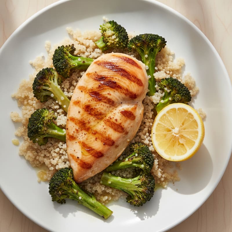 Grilled Chicken Breast with Quinoa and Roasted Broccoli