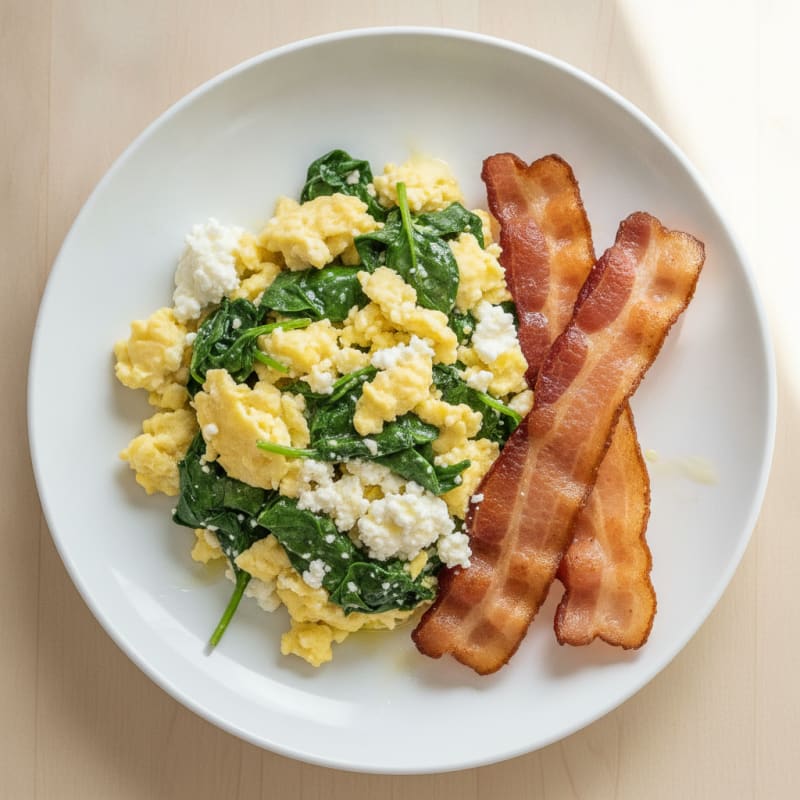 Cottage Cheese Scramble with Spinach and Turkey Bacon