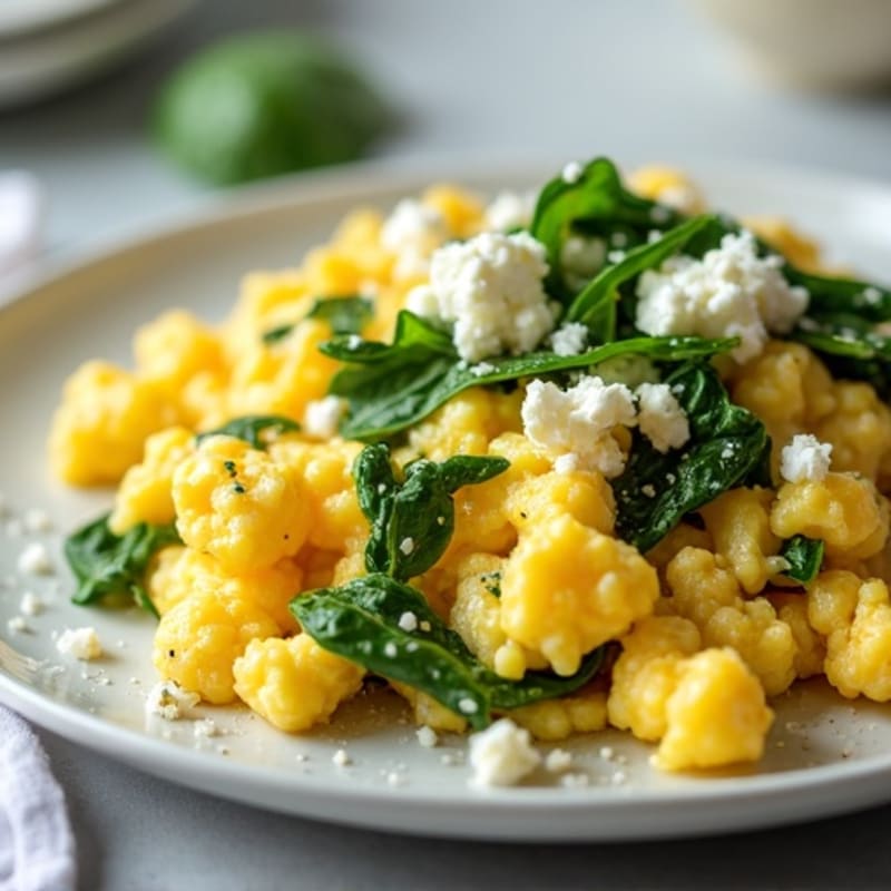 Fluffy Scrambled Eggs with Fresh Spinach and Feta