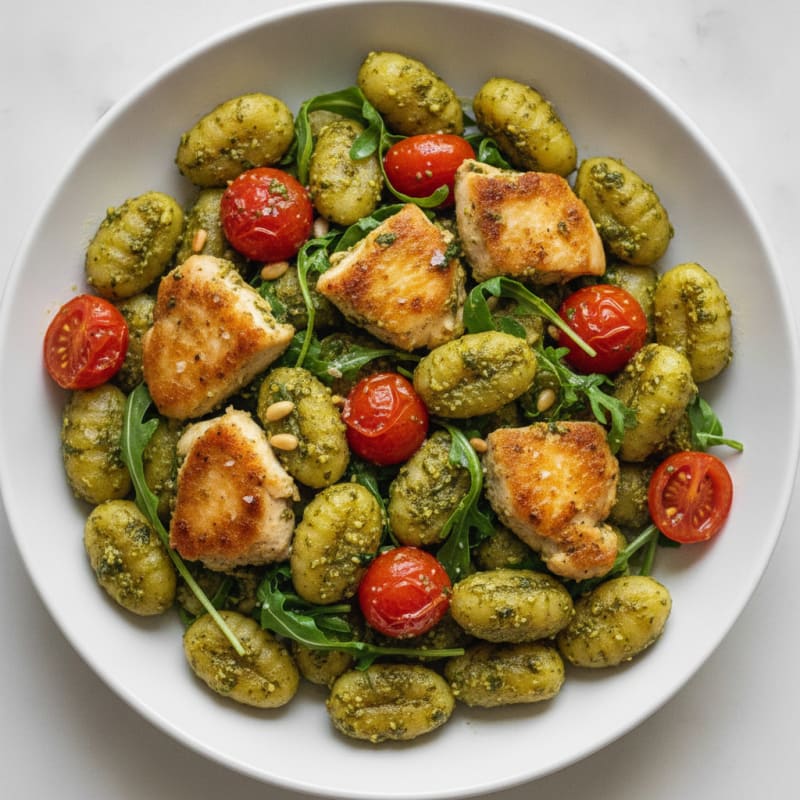 Gnocchi with Arugula Pesto and Cherry Tomatoes
