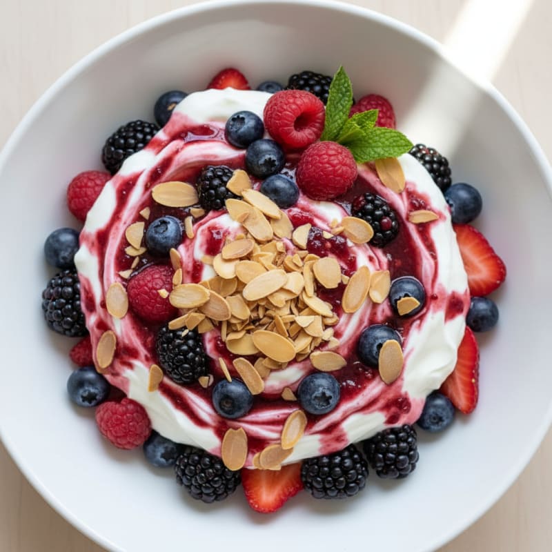 Greek Yogurt Protein Parfait with Mixed Berries and Almonds