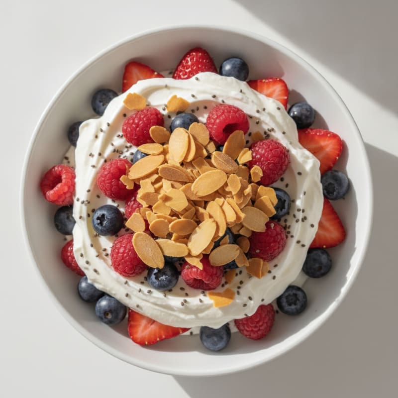 Greek Yogurt Protein Parfait with Mixed Berries and Almonds