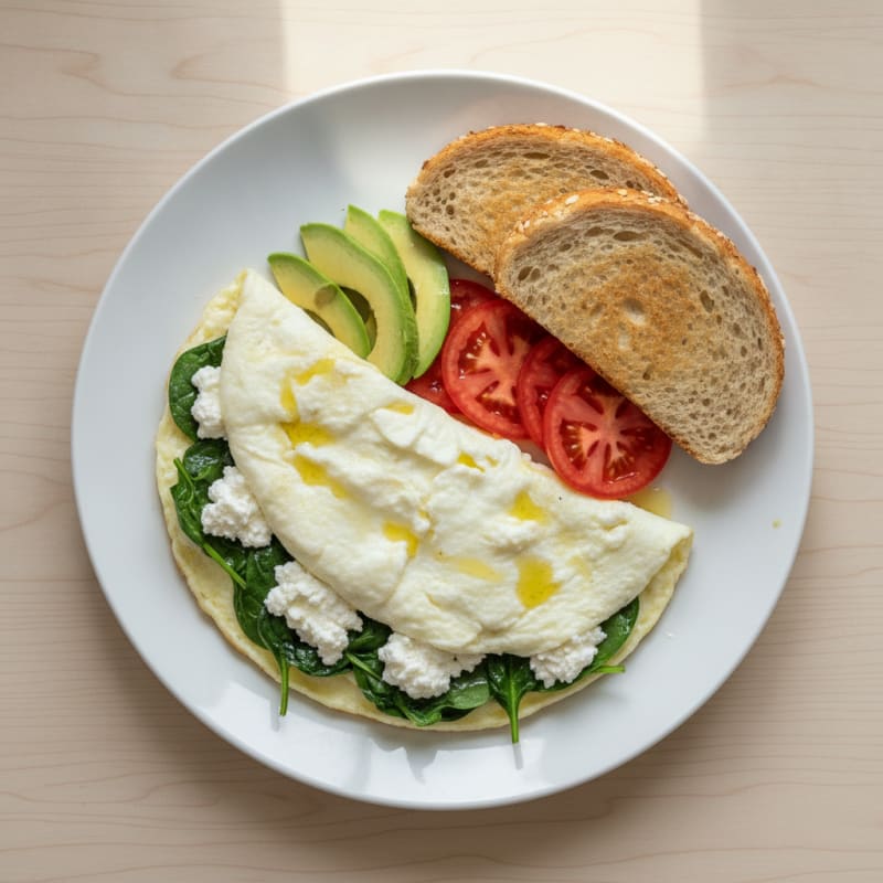 Egg White Spinach Omelet with Cottage Cheese and Fresh Tomatoes