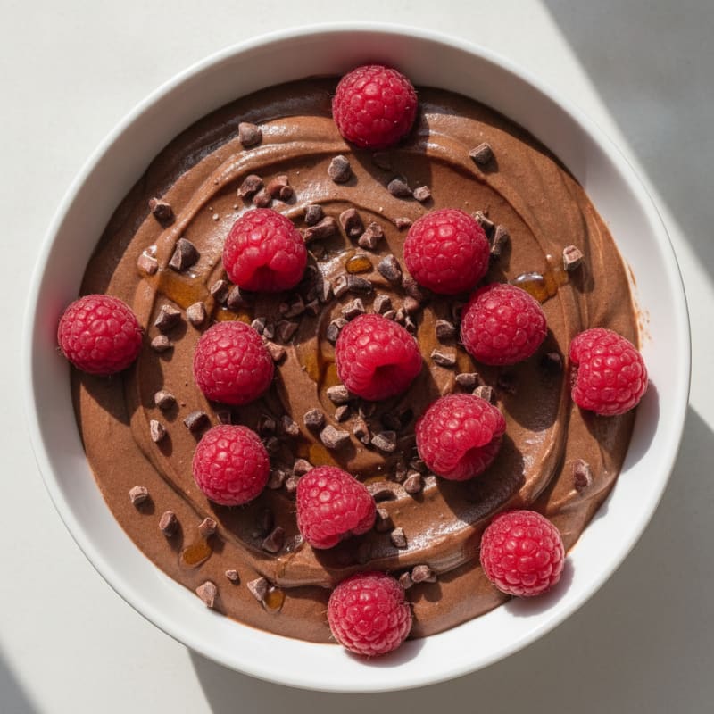 Chocolate Avocado Protein Mousse with Berries