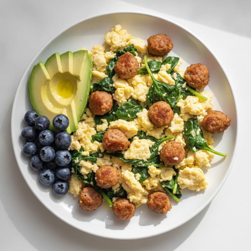 Egg White and Spinach Scramble with Turkey Sausage