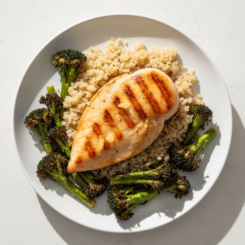 Grilled Chicken Breast with Quinoa and Roasted Broccoli