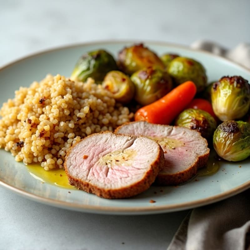 Roast Pork with Roasted Brussels Sprouts and Quinoa