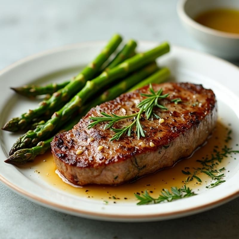 Garlic Herb Pan-Seared Steak with Roasted Asparagus