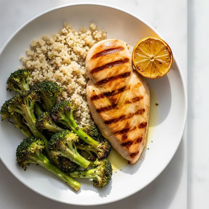 Grilled Chicken Breast with Roasted Broccoli and Quinoa