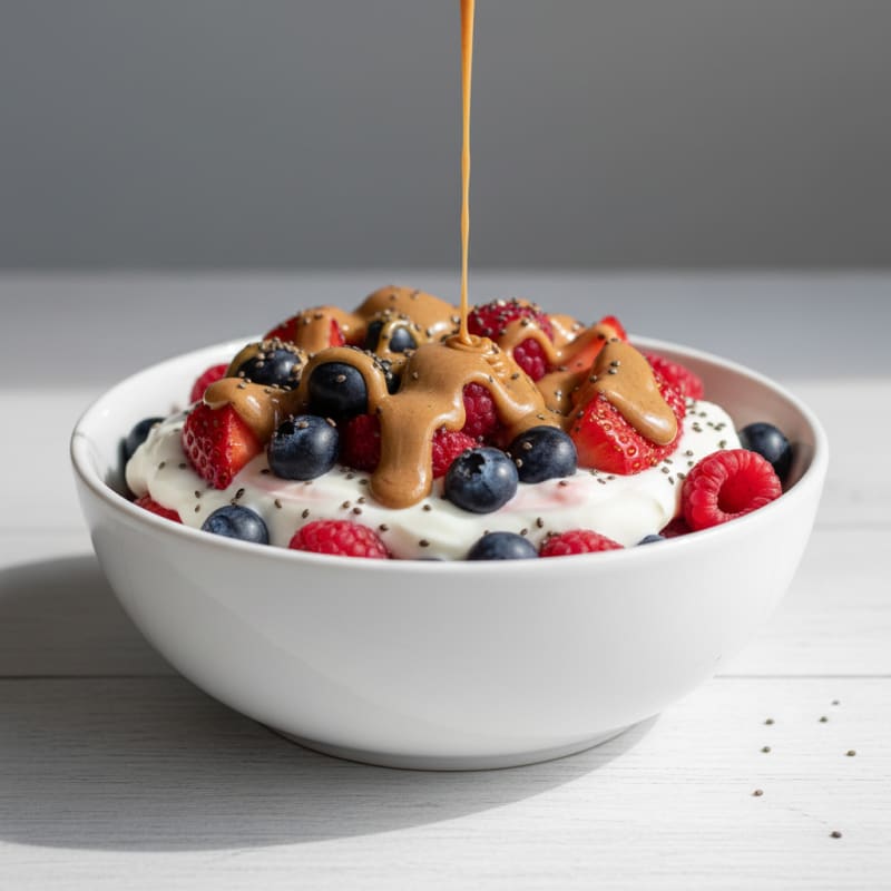 Greek Yogurt Protein Parfait with Mixed Berries and Almond Butter