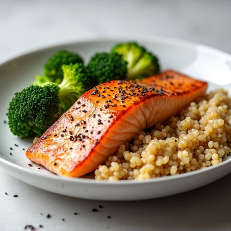 Seared Salmon with Roasted Broccoli and Quinoa
