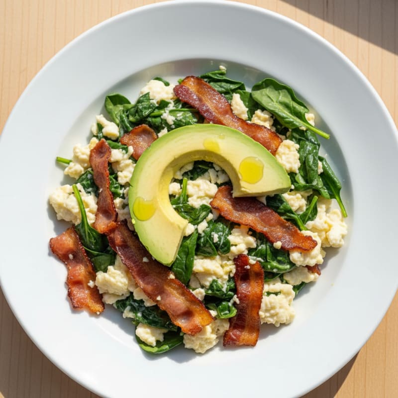 Egg White Scramble with Spinach and Turkey Bacon