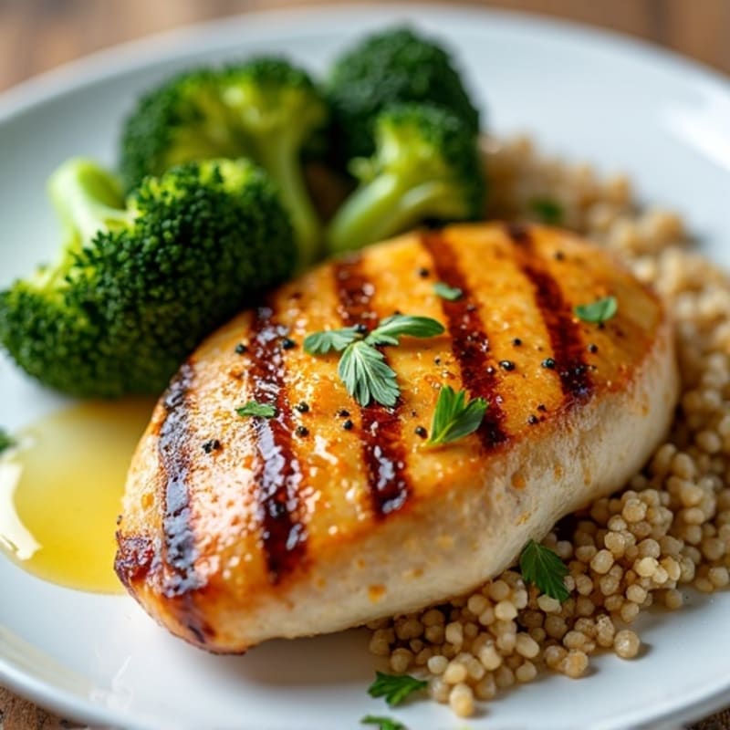 Grilled Chicken Breast with Quinoa, Roasted Broccoli & Egg-Yolk Drizzle