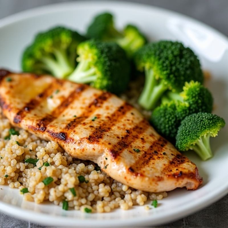 Grilled Chicken Breast with Quinoa and Steamed Broccoli